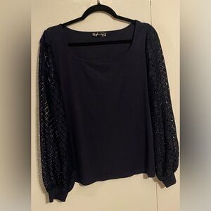 Bequemer Laden Top, black, xl, lace long sleeves, square neck, NWOT